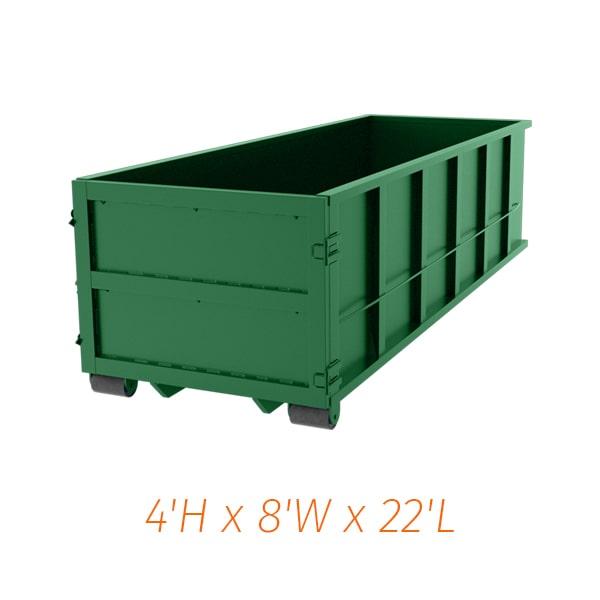 the twenty yard dumpsters can be delivered to your location and picked up when your rental period is over